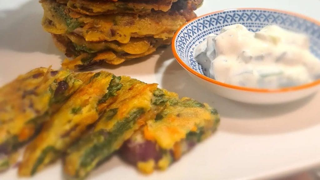 spinach and carrot pancakes at pub in the park Leamington Spa